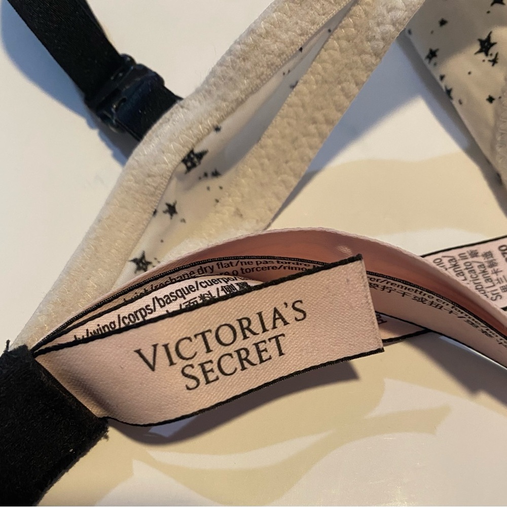 PINK Victoria's Secret 3 Bras Burgundy & Black Plaid,White w Black Star & Gray - Picture 13 of 16